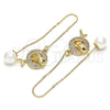 Oro Laminado Threader Earring, Gold Filled Style Dolphin Design, with White and Black Micro Pave, Polished, Golden Finish, 02.210.0364