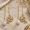 Oro Laminado Threader Earring, Gold Filled Style Dolphin Design, with White and Black Micro Pave, Polished, Golden Finish, 02.210.0364