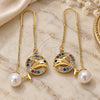 Oro Laminado Threader Earring, Gold Filled Style Dolphin Design, with Multicolor Micro Pave, Polished, Golden Finish, 02.210.0364.1