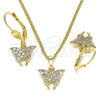 Oro Laminado Earring and Pendant Adult Set, Gold Filled Style Butterfly Design, with White Micro Pave, Polished, Golden Finish, 10.210.0148