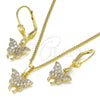 Oro Laminado Earring and Pendant Adult Set, Gold Filled Style Butterfly Design, with White Micro Pave, Polished, Golden Finish, 10.210.0148