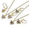 Oro Laminado Earring and Pendant Adult Set, Gold Filled Style Butterfly Design, with Multicolor Micro Pave, Polished, Golden Finish, 10.210.0148.1
