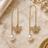 Oro Laminado Threader Earring, Gold Filled Style Butterfly Design, with White Micro Pave, Polished, Golden Finish, 02.210.0365