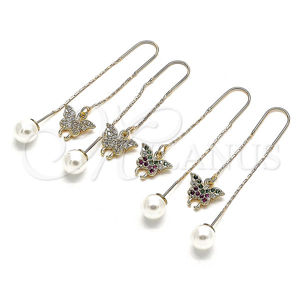 Gold Filled Ring — Threader Earring Butterfly Design with White Micro Pave — main product view — SKU 133991 | Oro Laminado anillo — Threader Earring Butterfly diseño with blanco Micro Pave — SKU 133991