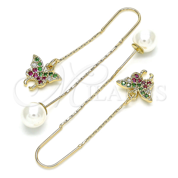 Gold Filled Ring — Threader Earring Butterfly Design with Multicolor Micro Pave — alternate product view — SKU 133992 | Oro Laminado anillo — Threader Earring Butterfly diseño with Multicolor Micro Pave — SKU 133992