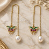 Oro Laminado Threader Earring, Gold Filled Style Butterfly Design, with Multicolor Micro Pave, Polished, Golden Finish, 02.210.0365.1
