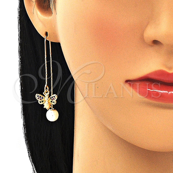 Gold Filled Ring — Threader Earring Bee Design with Multicolor Micro Pave — main product view — SKU 133994 | Oro Laminado anillo — Threader Earring Bee diseño with Multicolor Micro Pave — SKU 133994