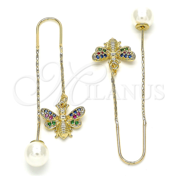 Gold Filled Ring — Threader Earring Bee Design with Multicolor Micro Pave — alternate product view — SKU 133994 | Oro Laminado anillo — Threader Earring Bee diseño with Multicolor Micro Pave — SKU 133994