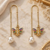 Oro Laminado Threader Earring, Gold Filled Style Bee Design, with Multicolor Micro Pave, Polished, Golden Finish, 02.210.0366.1