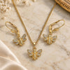 Oro Laminado Earring and Pendant Adult Set, Gold Filled Style Bee Design, with White Micro Pave, Polished, Golden Finish, 10.210.0149
