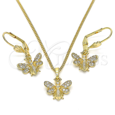Oro Laminado Earring and Pendant Adult Set, Gold Filled Style Bee Design, with White Micro Pave, Polished for wholesale, main product view