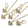 Oro Laminado Earring and Pendant Adult Set, Gold Filled Style Bee Design, with White Micro Pave, Polished, Golden Finish, 10.210.0149
