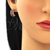 Oro Laminado Earring and Pendant Adult Set, Gold Filled Style Baguette Design, with Multicolor Cubic Zirconia, Polished, Golden Finish, 10.284.0007.1