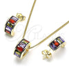 Oro Laminado Earring and Pendant Adult Set, Gold Filled Style Baguette Design, with Multicolor Cubic Zirconia, Polished, Golden Finish, 10.284.0007.1