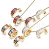 Oro Laminado Earring and Pendant Adult Set, Gold Filled Style Baguette Design, with Multicolor Cubic Zirconia, Polished, Golden Finish, 10.284.0007.1