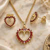 Oro Laminado Earring and Pendant Adult Set, Gold Filled Style Heart Design, with Garnet Cubic Zirconia, Polished, Golden Finish, 10.284.0009.1