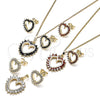 Oro Laminado Earring and Pendant Adult Set, Gold Filled Style Heart Design, with Garnet Cubic Zirconia, Polished, Golden Finish, 10.284.0009.1