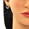 Oro Laminado Earring and Pendant Adult Set, Gold Filled Style Heart Design, with White Micro Pave, Polished, Golden Finish, 10.284.0010