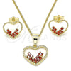 Oro Laminado Earring and Pendant Adult Set, Gold Filled Style Heart Design, with Garnet Micro Pave, Polished, Golden Finish, 10.284.0010.1