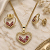 Oro Laminado Earring and Pendant Adult Set, Gold Filled Style Heart Design, with Garnet Micro Pave, Polished, Golden Finish, 10.284.0010.1