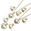 Oro Laminado Earring and Pendant Adult Set, Gold Filled Style Heart Design, with Garnet Micro Pave, Polished, Golden Finish, 10.284.0010.1