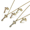 Oro Laminado Earring and Pendant Adult Set, Gold Filled Style key Design, with Garnet Micro Pave, Polished, Golden Finish, 10.284.0011.1