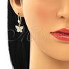 Oro Laminado Earring and Pendant Adult Set, Gold Filled Style Butterfly Design, with White Micro Pave, Polished, Golden Finish, 10.284.0012