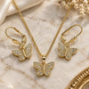Oro Laminado Earring and Pendant Adult Set, Gold Filled Style Butterfly Design, with White Micro Pave, Polished, Golden Finish, 10.284.0012