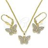 Oro Laminado Earring and Pendant Adult Set, Gold Filled Style Butterfly Design, with White Micro Pave, Polished, Golden Finish, 10.284.0012