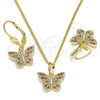 Oro Laminado Earring and Pendant Adult Set, Gold Filled Style Butterfly Design, with Garnet Micro Pave, Polished, Golden Finish, 10.284.0012.1