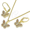 Oro Laminado Earring and Pendant Adult Set, Gold Filled Style Butterfly Design, with Garnet Micro Pave, Polished, Golden Finish, 10.284.0012.1