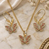 Oro Laminado Earring and Pendant Adult Set, Gold Filled Style Butterfly Design, with Garnet Micro Pave, Polished, Golden Finish, 10.284.0012.1