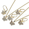Oro Laminado Earring and Pendant Adult Set, Gold Filled Style Butterfly Design, with Garnet Micro Pave, Polished, Golden Finish, 10.284.0012.1