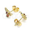 Oro Laminado Stud Earring, Gold Filled Style Bee Design, with Garnet Cubic Zirconia and White Micro Pave, Polished, Golden Finish, 02.210.0369.1