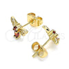 Oro Laminado Stud Earring, Gold Filled Style Bee Design, with Garnet Cubic Zirconia and White Micro Pave, Polished, Golden Finish, 02.210.0369.1