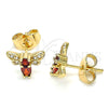 Oro Laminado Stud Earring, Gold Filled Style Bee Design, with Garnet Cubic Zirconia and White Micro Pave, Polished, Golden Finish, 02.210.0369.1