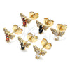 Oro Laminado Stud Earring, Gold Filled Style Bee Design, with Garnet Cubic Zirconia and White Micro Pave, Polished, Golden Finish, 02.210.0369.1