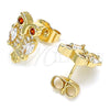 Oro Laminado Stud Earring, Gold Filled Style Owl Design, with White Cubic Zirconia and White Micro Pave, Polished, Golden Finish, 02.210.0370