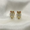 Oro Laminado Stud Earring, Gold Filled Style Owl Design, with White Cubic Zirconia and White Micro Pave, Polished, Golden Finish, 02.210.0370