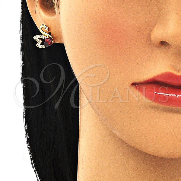 Gold Filled Ring — Stud Earring Swan Design with Garnet Cubic Zirconia — alternate product view — SKU 134026 | Oro Laminado anillo — Stud Earring Swan diseño with Garnet Cubic Zirconia — SKU 134026
