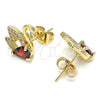 Oro Laminado Stud Earring, Gold Filled Style Swan Design, with Garnet Cubic Zirconia and White Micro Pave, Polished, Golden Finish, 02.210.0372.1