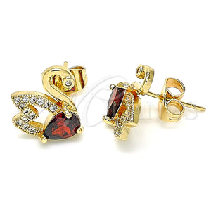Gold Filled Ring — Stud Earring Swan Design with Garnet Cubic Zirconia — main product view — SKU 134026 | Oro Laminado anillo — Stud Earring Swan diseño with Garnet Cubic Zirconia — SKU 134026