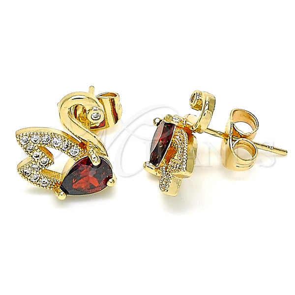 Gold Filled Ring — Stud Earring Swan Design with Garnet Cubic Zirconia — main product view — SKU 134026 | Oro Laminado anillo — Stud Earring Swan diseño with Garnet Cubic Zirconia — SKU 134026