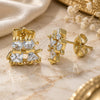 Oro Laminado Stud Earring, Gold Filled Style Little Girl and Little Boy Design, with White Cubic Zirconia, Polished, Golden Finish, 02.210.0373