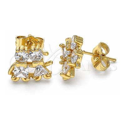 Oro Laminado Stud Earring, Gold Filled Style Little Girl and Little Boy Design, with White Cubic Zirconia, Polished, Golden Finish, 02.210.0373