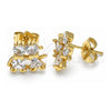 Oro Laminado Stud Earring, Gold Filled Style Little Girl and Little Boy Design, with White Cubic Zirconia, Polished, Golden Finish, 02.210.0373