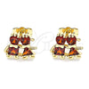 Oro Laminado Stud Earring, Gold Filled Style Little Girl and Little Girl Design, with Garnet Cubic Zirconia, Polished, Golden Finish, 02.210.0373.1