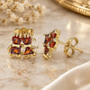 Oro Laminado Stud Earring, Gold Filled Style Little Girl and Little Girl Design, with Garnet Cubic Zirconia, Polished, Golden Finish, 02.210.0373.1