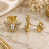 Oro Laminado Stud Earring, Gold Filled Style Butterfly Design, with White Cubic Zirconia and White Micro Pave, Polished, Golden Finish, 02.210.0374