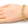 Oro Laminado Necklace and Bracelet, Gold Filled Style Oval Bar Design, Polished, Golden Finish, 10.341.0004